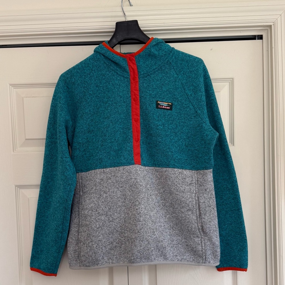L.L. Bean Teal and Gray Teddy Jacket with Red Trim